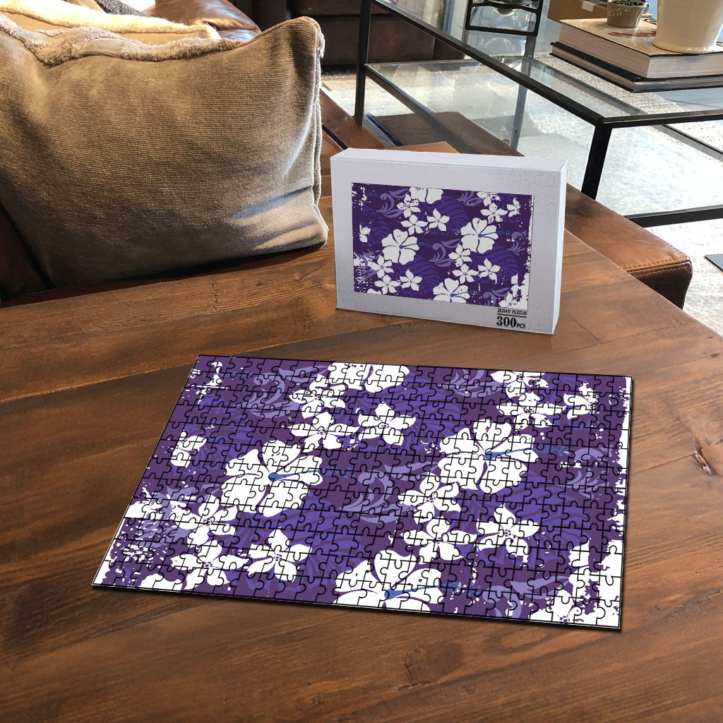 Purple Hawaiian Hibiscus Monstera Puzzle Grunge Stylized