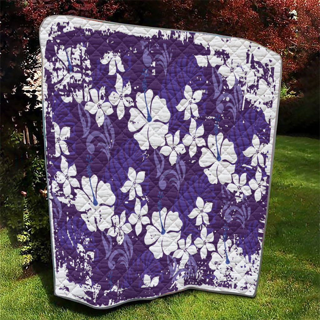 Purple Hawaiian Hibiscus Monstera Quilt Grunge Stylized LT01 - Polynesian Pride