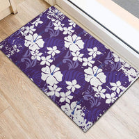 Purple Hawaiian Hibiscus Monstera Rubber Doormat Grunge Stylized