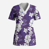 Purple Hawaiian Hibiscus Monstera Scrub Top Grunge Stylized LT01 Adult Purple - Polynesian Pride