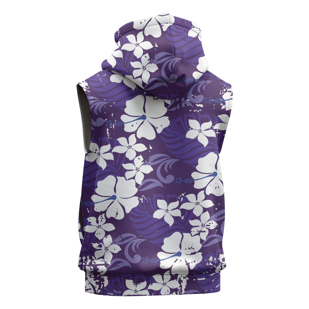 Purple Hawaiian Hibiscus Monstera Sleeveless Hoodie Grunge Stylized LT01 - Polynesian Pride