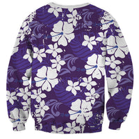 Purple Hawaiian Hibiscus Monstera Sweatshirt Grunge Stylized LT01 - Polynesian Pride