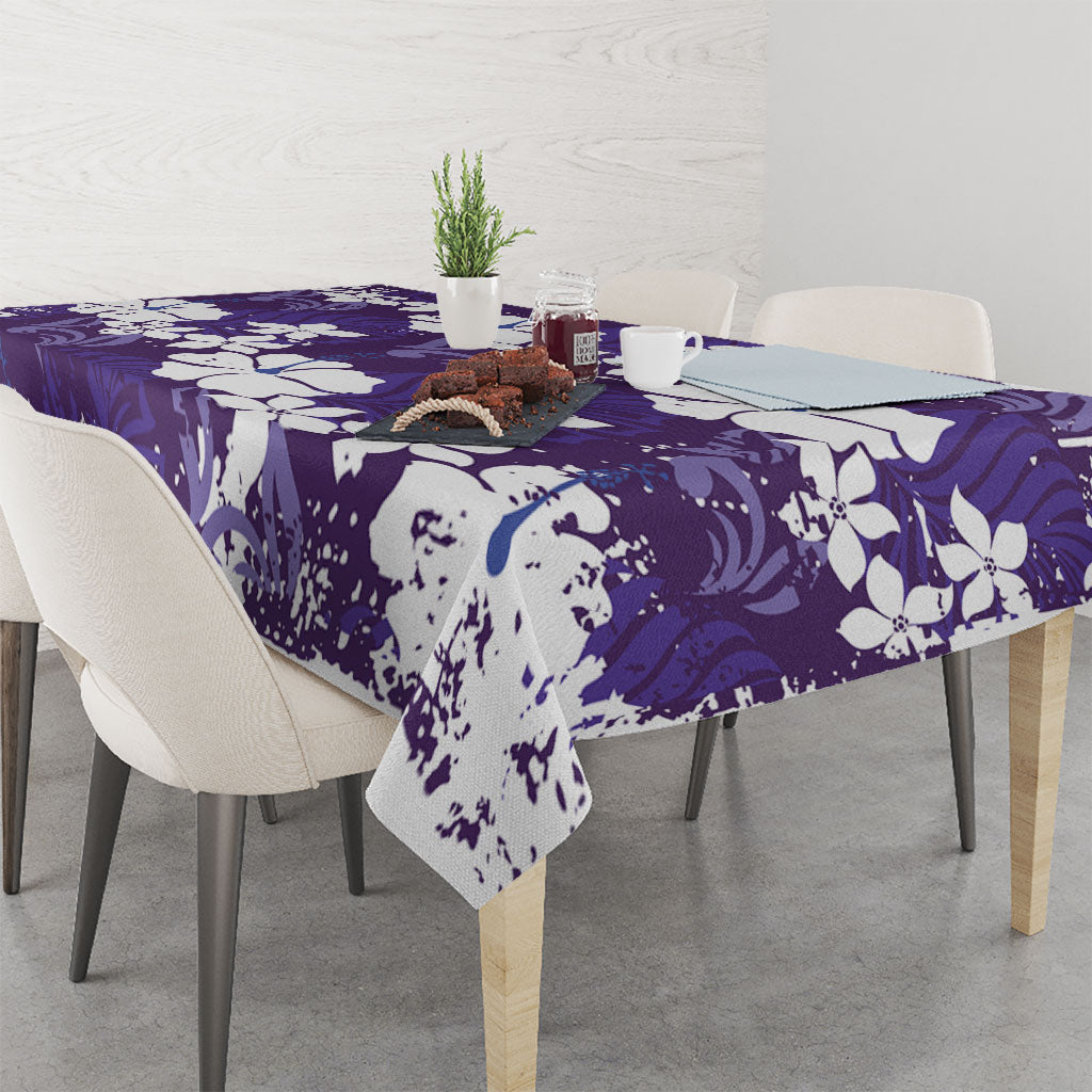 Purple Hawaiian Hibiscus Monstera Tablecloth Grunge Stylized
