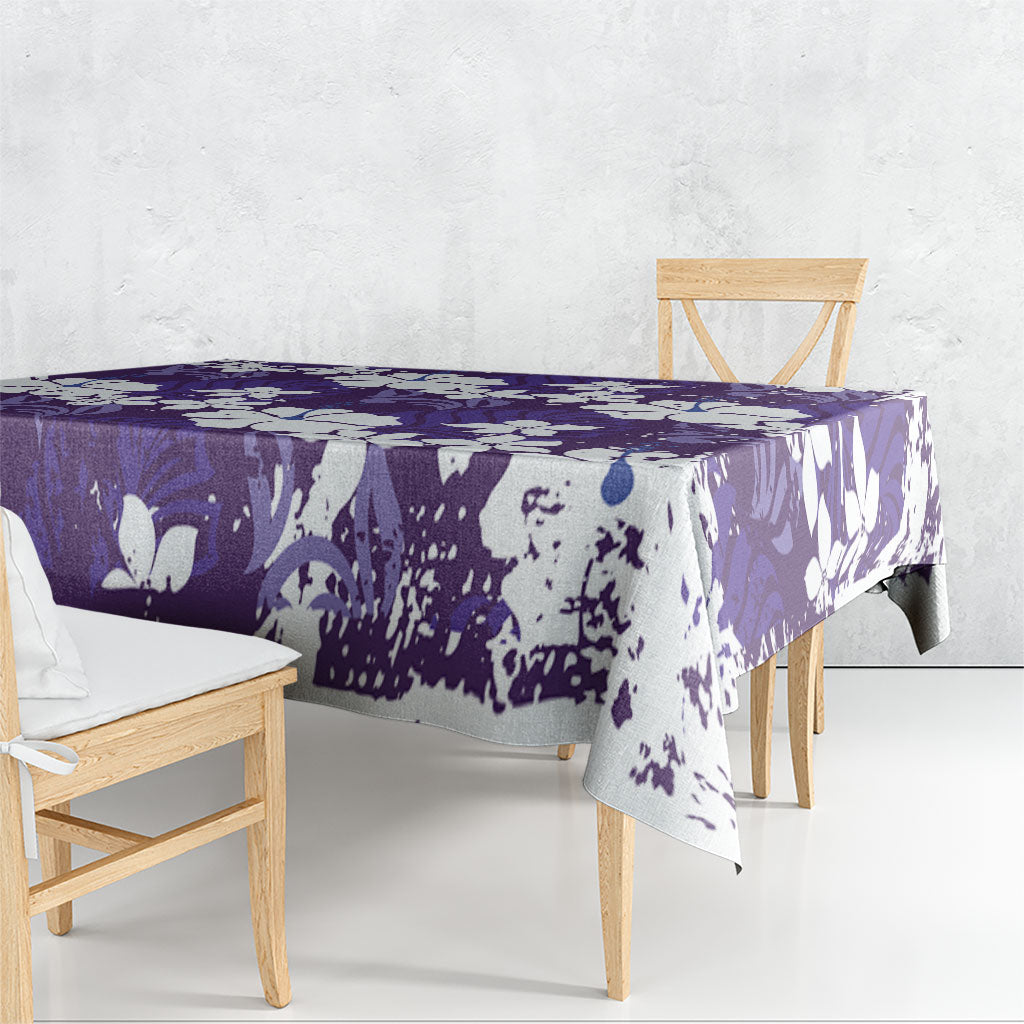Purple Hawaiian Hibiscus Monstera Tablecloth Grunge Stylized