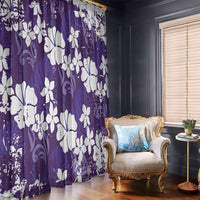 Purple Hawaiian Hibiscus Monstera Window Curtain Grunge Stylized