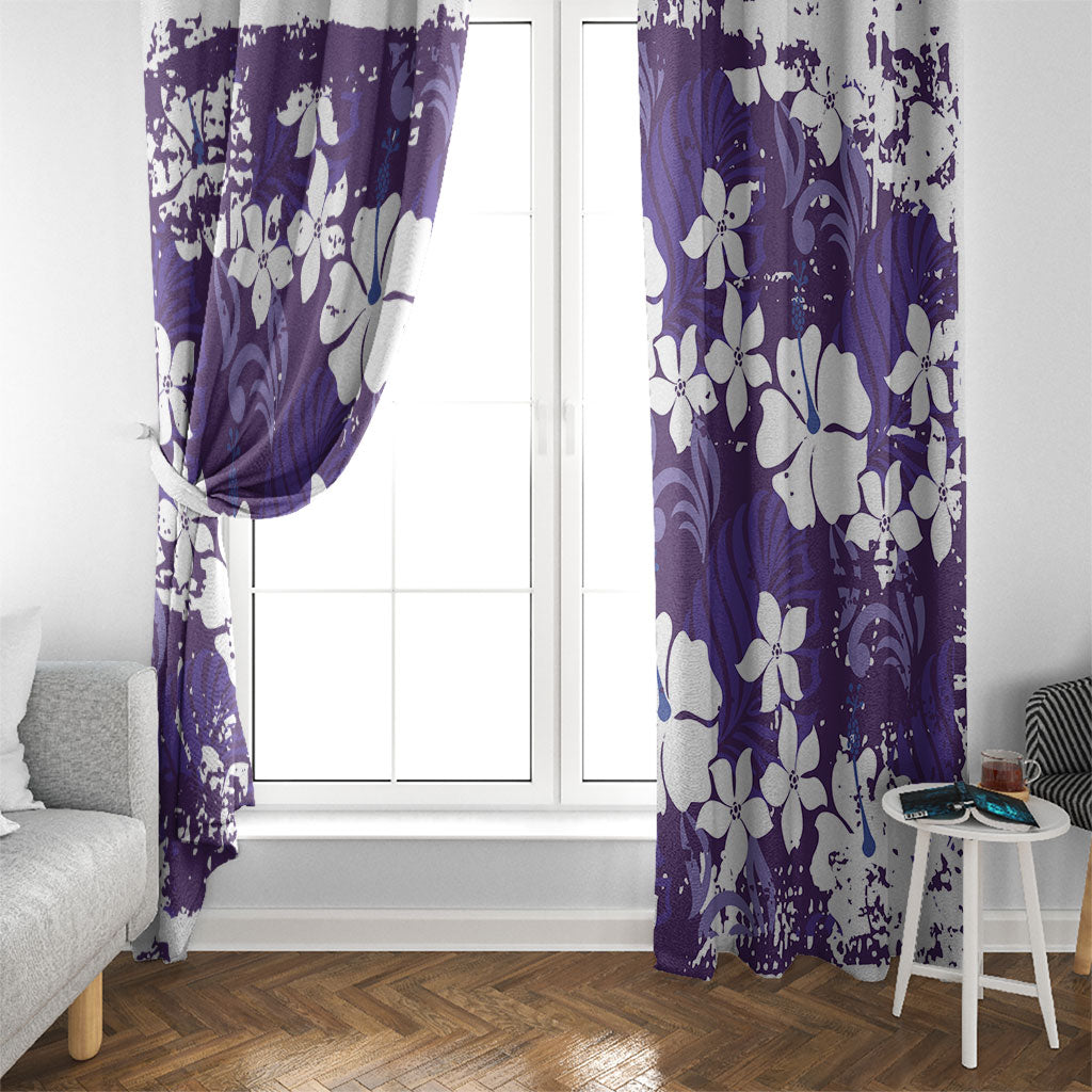 Purple Hawaiian Hibiscus Monstera Window Curtain Grunge Stylized