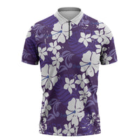 Purple Hawaiian Hibiscus Monstera Zipper Polo Shirt Grunge Stylized LT01 Purple - Polynesian Pride