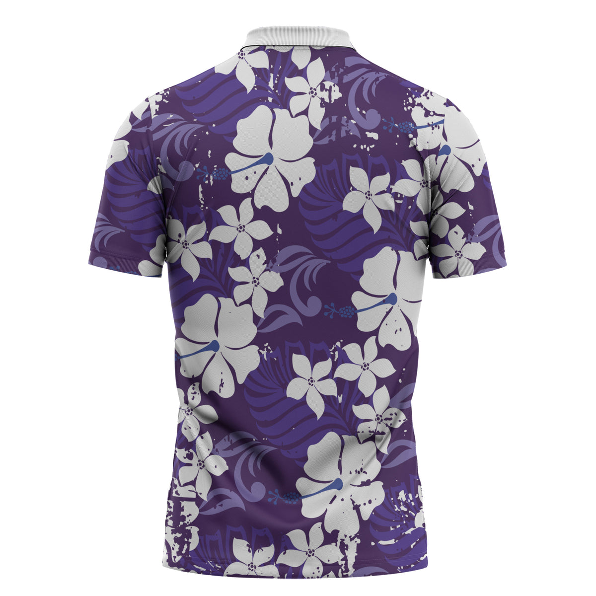 Purple Hawaiian Hibiscus Monstera Zipper Polo Shirt Grunge Stylized LT01 - Polynesian Pride