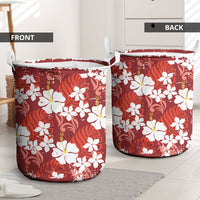 Red Hawaiian Hibiscus Monstera Laundry Basket Grunge Stylized LT01 - Polynesian Pride
