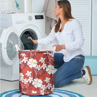 Red Hawaiian Hibiscus Monstera Laundry Basket Grunge Stylized LT01 - Polynesian Pride