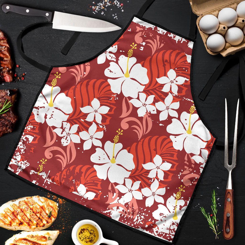 Red Hawaiian Hibiscus Monstera Apron Grunge Stylized LT01 Red - Polynesian Pride