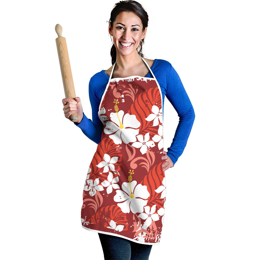 Red Hawaiian Hibiscus Monstera Apron Grunge Stylized LT01 - Polynesian Pride
