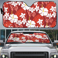 Red Hawaiian Hibiscus Monstera Auto Sun Shade Grunge Stylized LT01 Red - Polynesian Pride