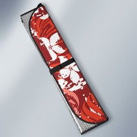 Red Hawaiian Hibiscus Monstera Auto Sun Shade Grunge Stylized LT01 - Polynesian Pride