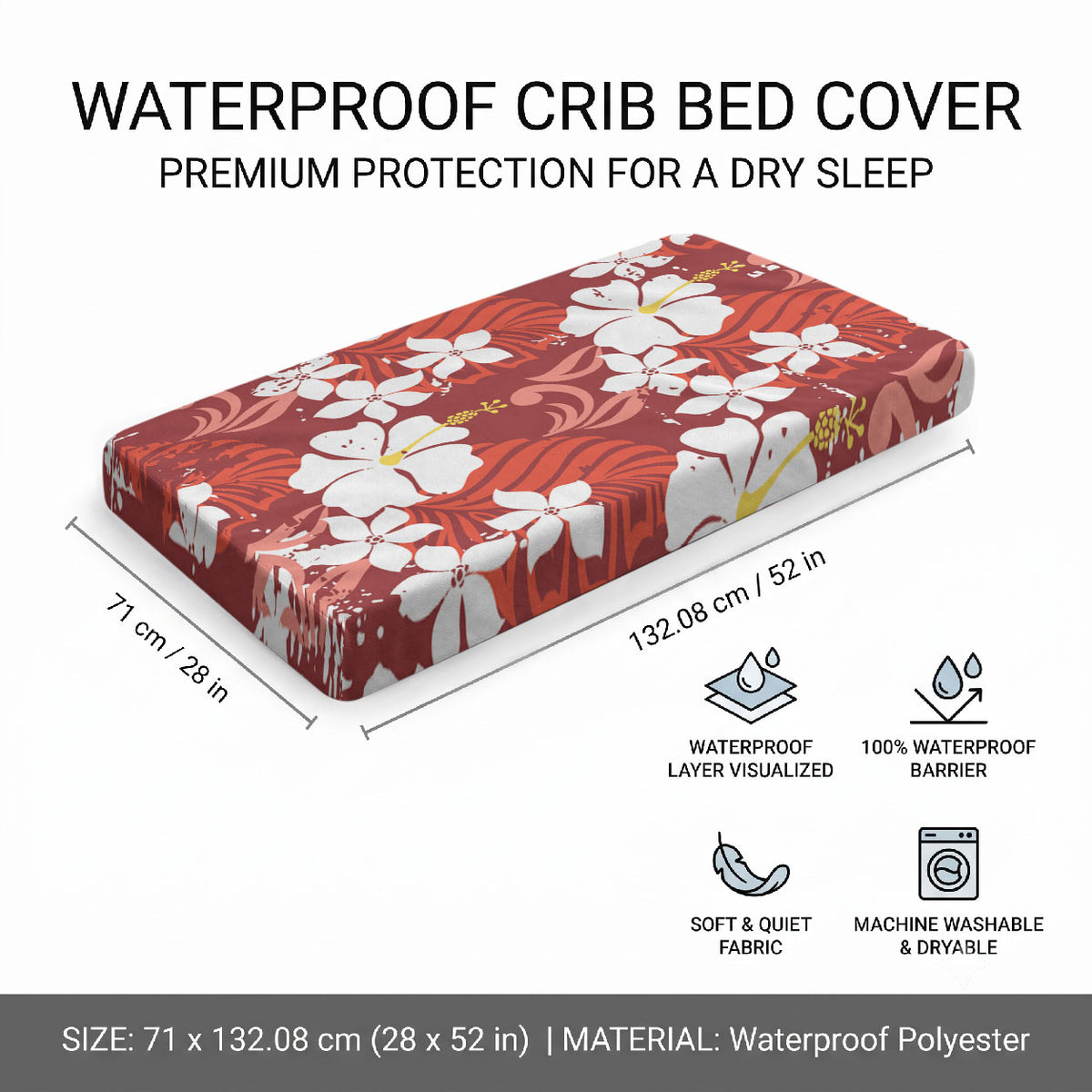 Red Hawaiian Hibiscus Monstera Baby Bed Cover Grunge Stylized LT01 - Polynesian Pride