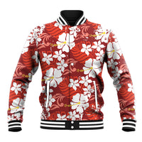 Red Hawaiian Hibiscus Monstera Baseball Jacket Grunge Stylized