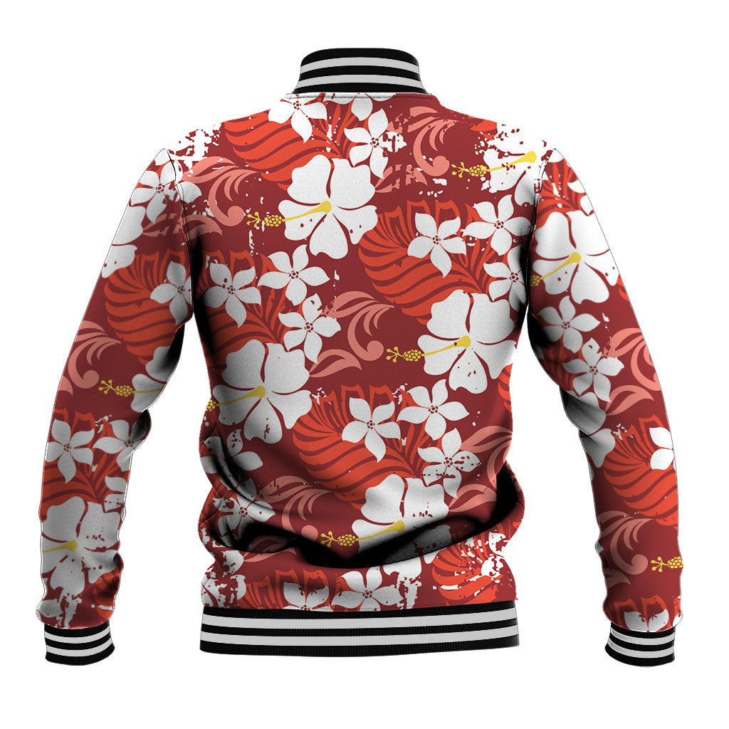 Red Hawaiian Hibiscus Monstera Baseball Jacket Grunge Stylized