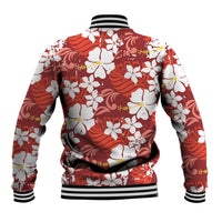 Red Hawaiian Hibiscus Monstera Baseball Jacket Grunge Stylized