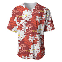 Red Hawaiian Hibiscus Monstera Baseball Jersey Grunge Stylized