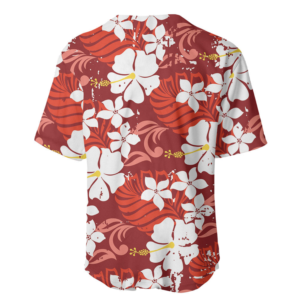 Red Hawaiian Hibiscus Monstera Baseball Jersey Grunge Stylized