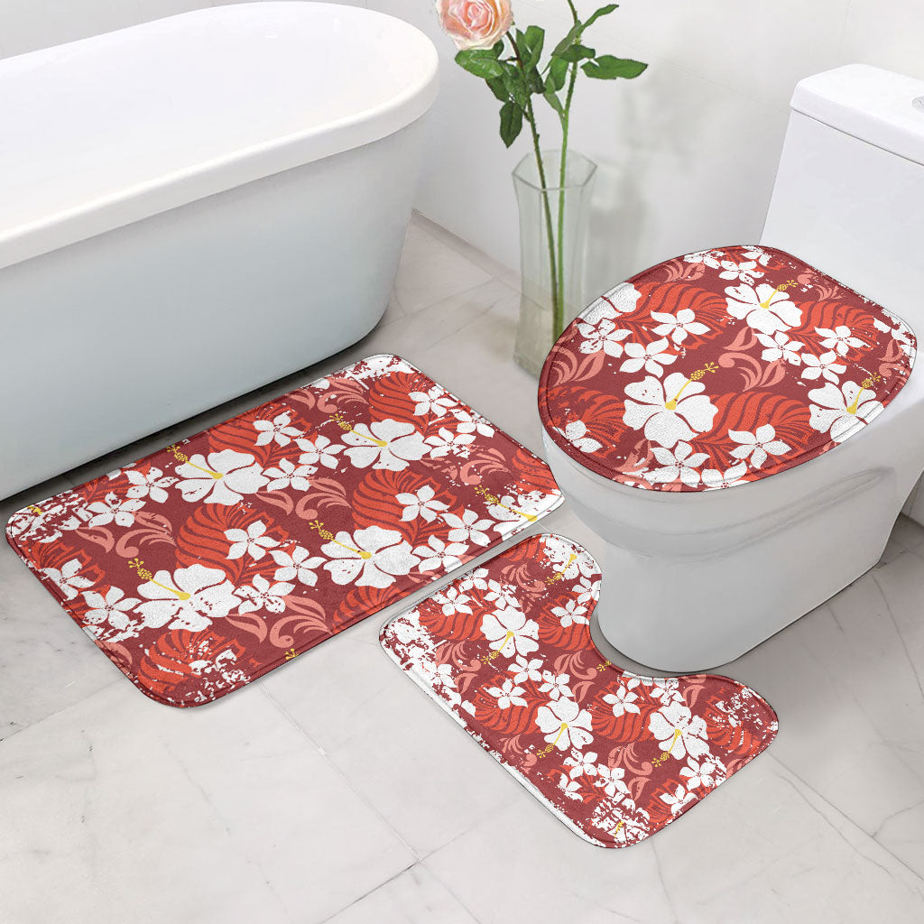 Red Hawaiian Hibiscus Monstera Bathroom Set Grunge Stylized