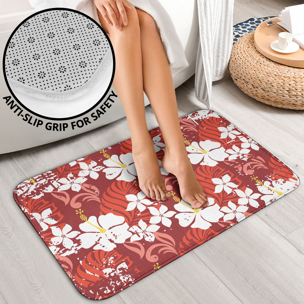 Red Hawaiian Hibiscus Monstera Bathroom Set Grunge Stylized