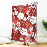 Red Hawaiian Hibiscus Monstera Blanket Grunge Stylized