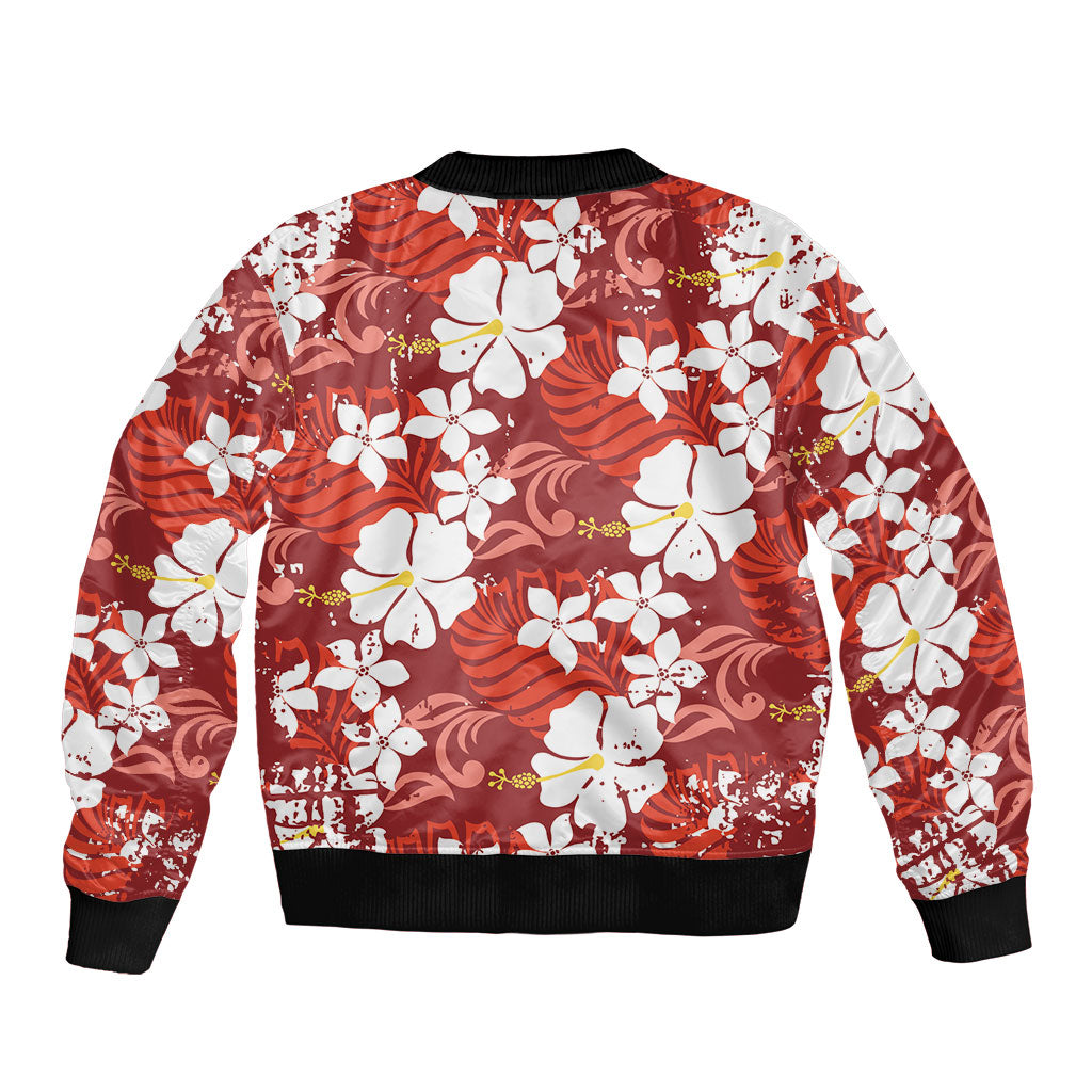 Red Hawaiian Hibiscus Monstera Bomber Jacket Grunge Stylized
