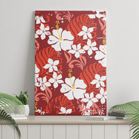 Red Hawaiian Hibiscus Monstera Canvas Wall Art Grunge Stylized