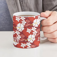 Red Hawaiian Hibiscus Monstera Ceramic Mug Grunge Stylized