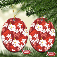 Red Hawaiian Hibiscus Monstera Ceramic Ornament Grunge Stylized