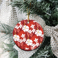 Red Hawaiian Hibiscus Monstera Ceramic Ornament Grunge Stylized
