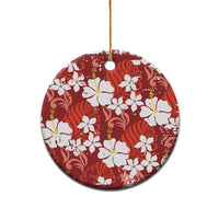 Red Hawaiian Hibiscus Monstera Ceramic Ornament Grunge Stylized