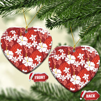 Red Hawaiian Hibiscus Monstera Ceramic Ornament Grunge Stylized