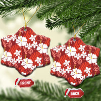 Red Hawaiian Hibiscus Monstera Ceramic Ornament Grunge Stylized