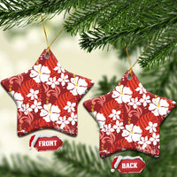 Red Hawaiian Hibiscus Monstera Ceramic Ornament Grunge Stylized