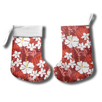 Red Hawaiian Hibiscus Monstera Christmas Stocking Grunge Stylized LT01 - Polynesian Pride
