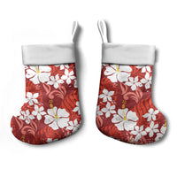 Red Hawaiian Hibiscus Monstera Christmas Stocking Grunge Stylized LT01 - Polynesian Pride