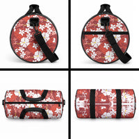 Red Hawaiian Hibiscus Monstera Duffle Bag Grunge Stylized LT01 - Polynesian Pride