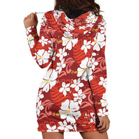 Red Hawaiian Hibiscus Monstera Hoodie Dress Grunge Stylized LT01 - Polynesian Pride