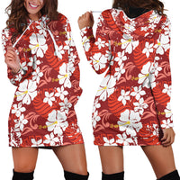 Red Hawaiian Hibiscus Monstera Hoodie Dress Grunge Stylized LT01 - Polynesian Pride