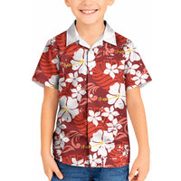 Red Hawaiian Hibiscus Monstera Kid Hawaiian Shirt Grunge Stylized LT01 Kid Red - Polynesian Pride