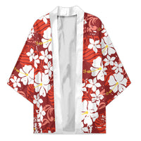 Red Hawaiian Hibiscus Monstera Kimono Grunge Stylized LT01 Unisex Red - Polynesian Pride