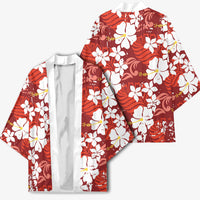 Red Hawaiian Hibiscus Monstera Kimono Grunge Stylized LT01 - Polynesian Pride