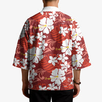 Red Hawaiian Hibiscus Monstera Kimono Grunge Stylized LT01 - Polynesian Pride