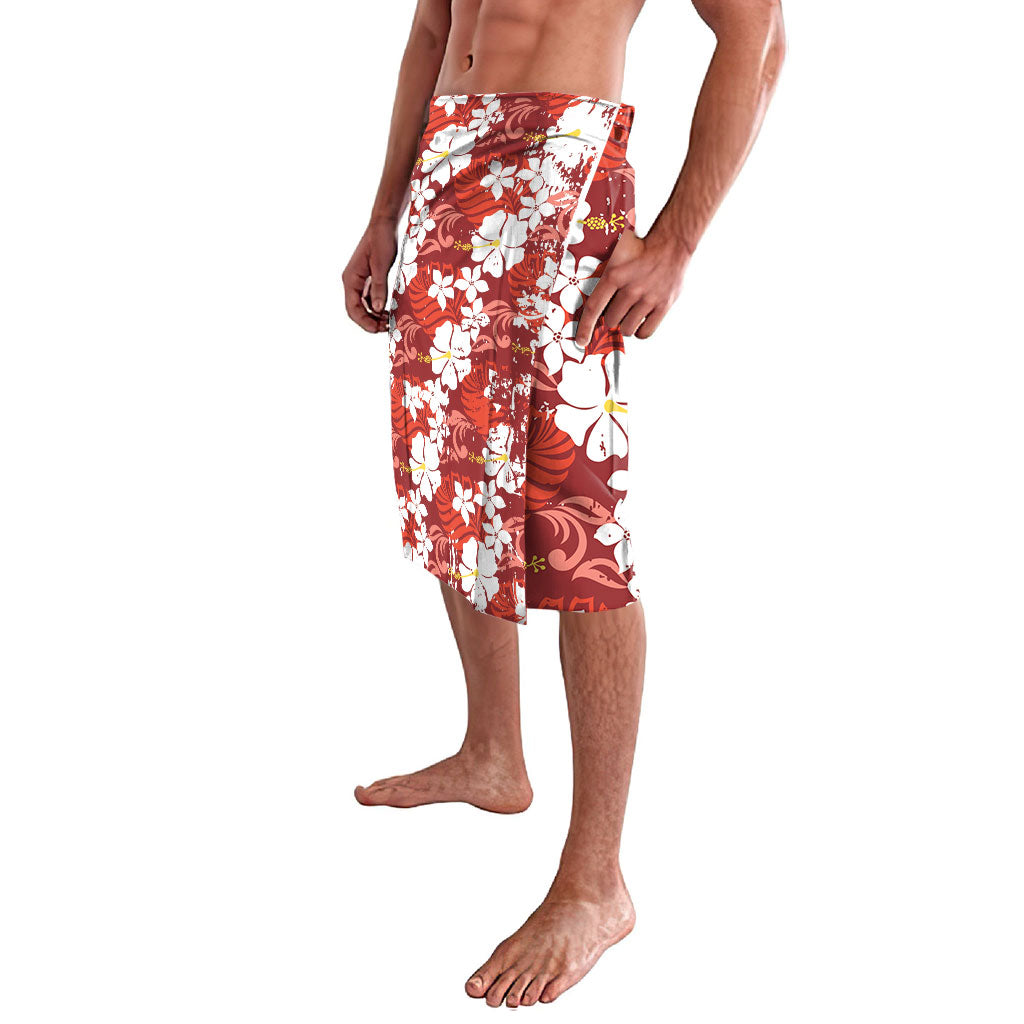 Red Hawaiian Hibiscus Monstera Lavalava Grunge Stylized