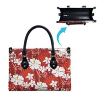 Red Hawaiian Hibiscus Monstera Leather Bag Grunge Stylized
