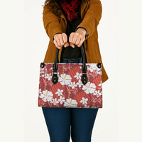Red Hawaiian Hibiscus Monstera Leather Bag Grunge Stylized