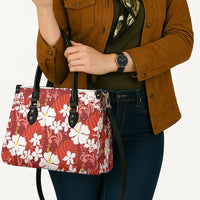 Red Hawaiian Hibiscus Monstera Leather Bag Grunge Stylized