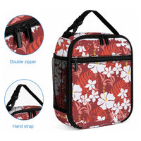 Red Hawaiian Hibiscus Monstera Lunch Bag Grunge Stylized LT01 - Polynesian Pride